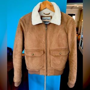 Levi’s Sherpa Trim Bomber Jacket // faux camel suede, XS